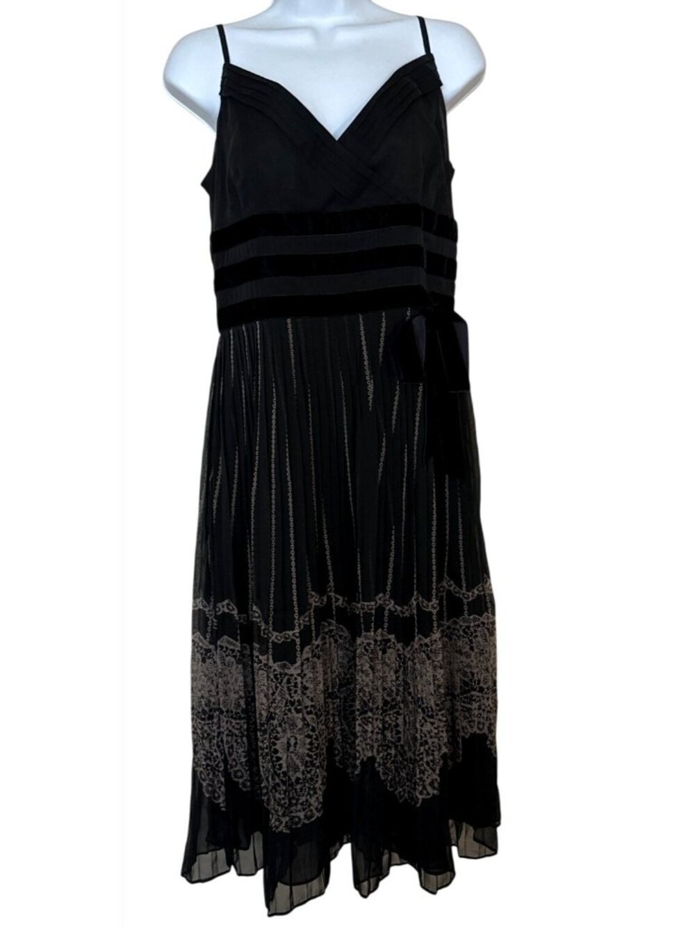 Ann Taylor Loft Black Dress 8 Midi Summer Elegance Romantic Chiffon Pleated